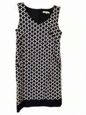 Dark Navy and White Patterned Cleo Petites Dress Lined with Pockets Size 6P